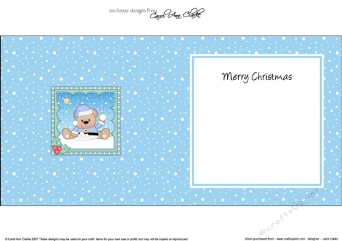 Christmas square landscape insert - Livvy Bear is throwing Snowballs