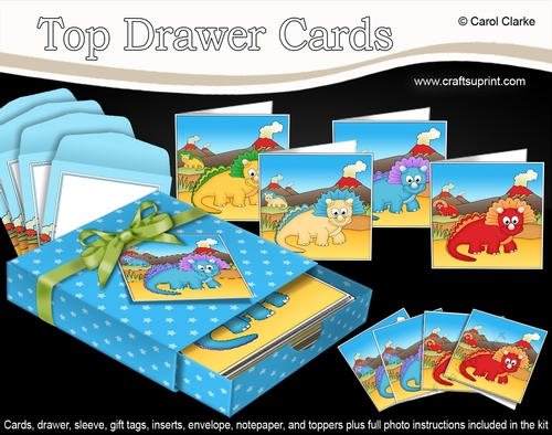 3D Top Drawer Cards Bumper Kit  -  Cute Dinosaurs Riposaur, Jaws, Titan & Philosoraptor