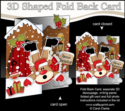 3D Shaped No-Hole Fold Back Christmas Card Mini Kit - Oops Rudolph is Skating!