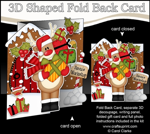 3D Shaped No-Hole Fold Back Christmas Card Mini Kit - Rudolph has Xmas Presents