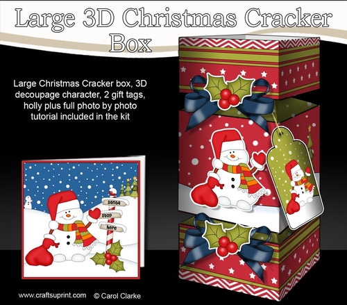 3D Large Christmas Cracker Box -  Snowman Oli has a Sack of Presents