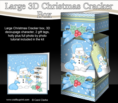 3D Large Christmas Cracker Box -  Snowman Oli has a Sack of Presents