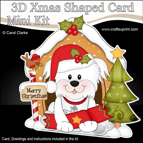 3D Shaped Christmas Kennel Card Kit - Little Bichon Frise Dog