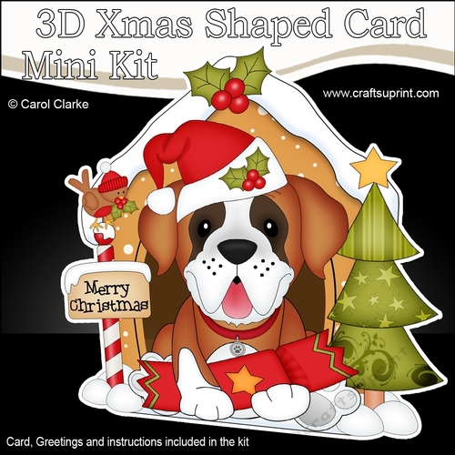 3D Shaped Christmas Kennel Card Kit - Little St Bernard Dog