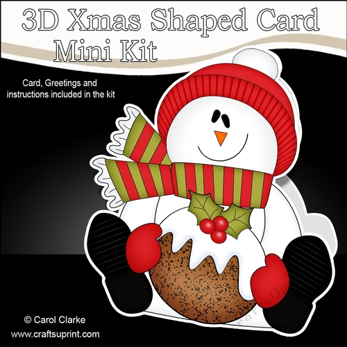 3D Shaped Christmas Card Kit - Snowman Rio has an Xmas Pudding
