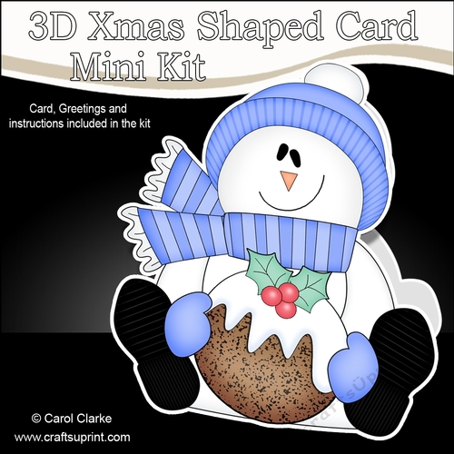 3D Shaped Christmas Card Kit - Snowman Rio has an Xmas Pudding
