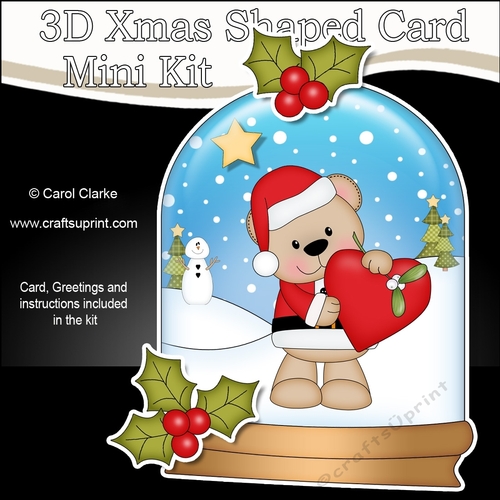 3D Shaped Christmas Snow Globe Card Kit - Livvy Bear has a Heart