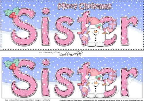 Large DL Merry Christmas SISTER 3D decoupage 