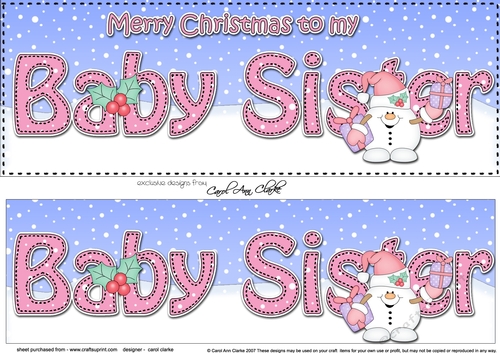Large DL Merry Christmas to my BABY SISTER 3D decoupage 