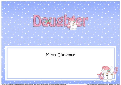 Large DL Merry Christmas DAUGHTER insert