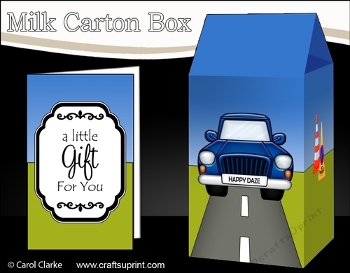 3D Milk Carton Treat Box - Blue Car