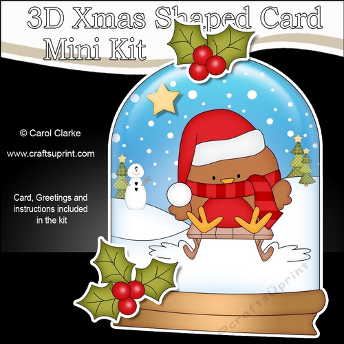 3D Shaped Christmas Snow Globe Card Kit - Bobbin Robin is Sledging