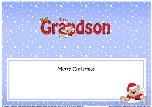 Large DL Merry Christmas GREAT GRANDSON insert
