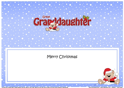 Large DL Merry Christmas GREAT GRANDDAUGHTER insert