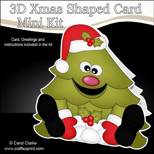 3D Shaped Christmas Card Kit - Cute Christmas Tree is having a Snowball Fight