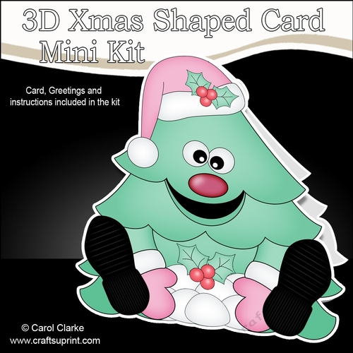 3D Shaped Christmas Card Kit - Cute Christmas Tree is having a Snowball Fight