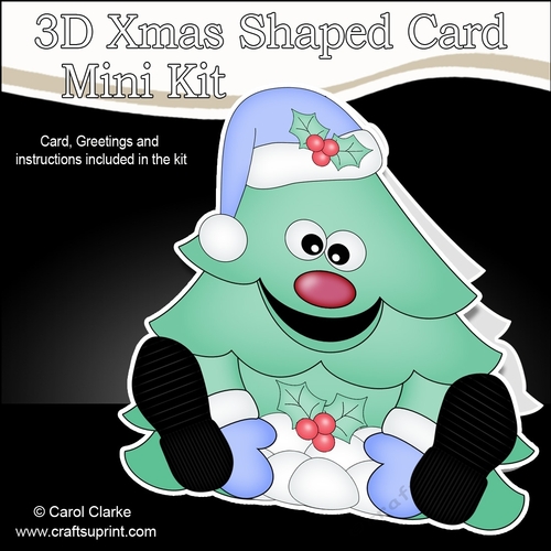 3D Shaped Christmas Card Kit - Cute Christmas Tree is having a Snowball Fight