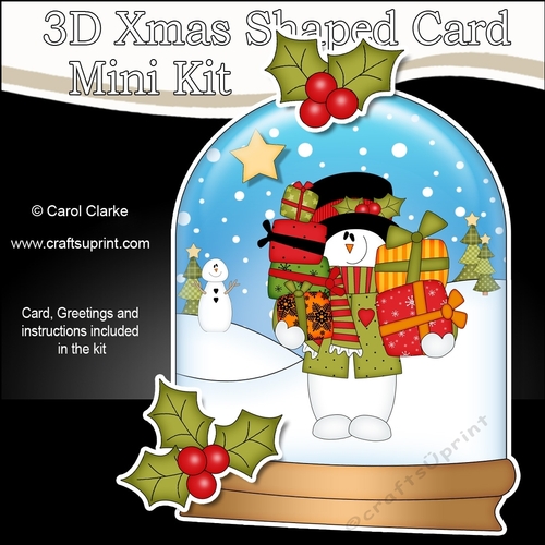 3D Shaped Christmas Snow Globe Card Kit - Snowman Rio has Xmas Presents