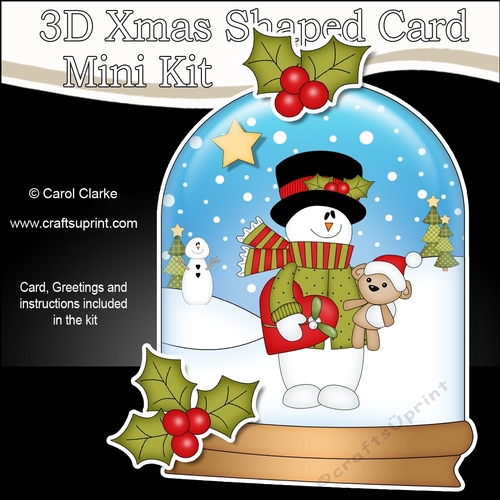 3D Shaped Christmas Snow Globe Card Kit - Snowman Rio is in Love