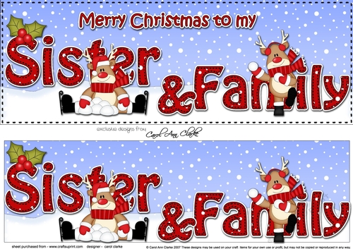 Large DL Merry Christmas to my SISTER & FAMILY 3D decoupage with Rudolph
