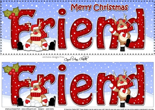 Large DL Merry Christmas FRIEND 3D decoupage with Rudolph