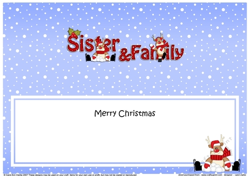 Large DL Merry Christmas to my SISTER & FAMILY insert with Rudolph