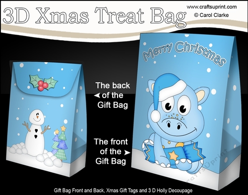 3D Christmas Gift Bag Mini Kit - Cute Little Dinosaur