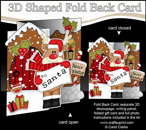 3D Shaped No-Hole Fold Back Christmas Card Mini Kit - Rudolph has a Letter for Santa
