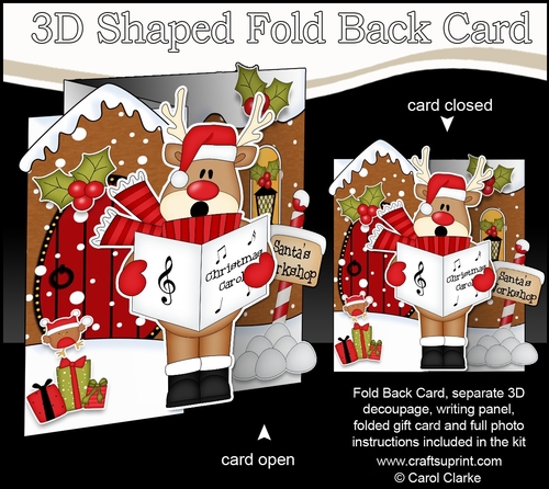 3D Shaped No-Hole Fold Back Christmas Card Mini Kit - Rudolph is Carol Singing