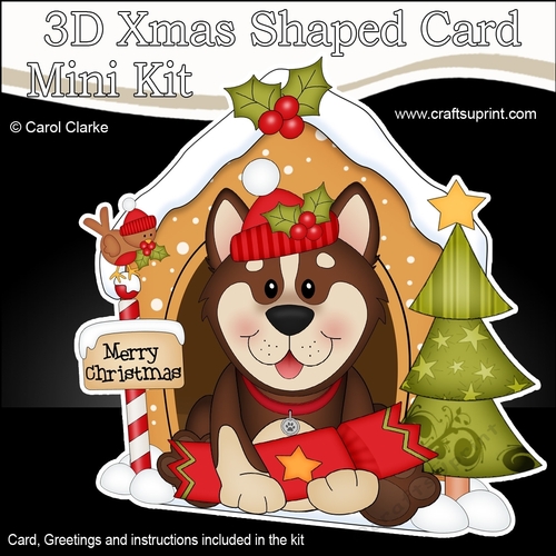 3D Shaped Christmas Kennel Card Kit - Little Husky Dog
