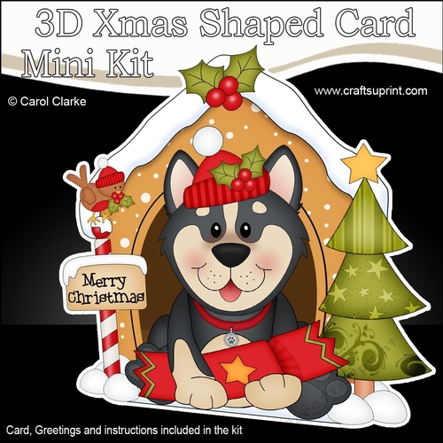 3D Shaped Christmas Kennel Card Kit - Little Husky Dog