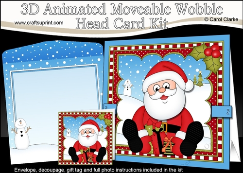 3D Animated Christmas Moveable Wobble Head Card - Santa has lots of Presents