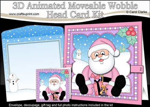 3D Animated Christmas Moveable Wobble Head Card - Santa has lots of Presents