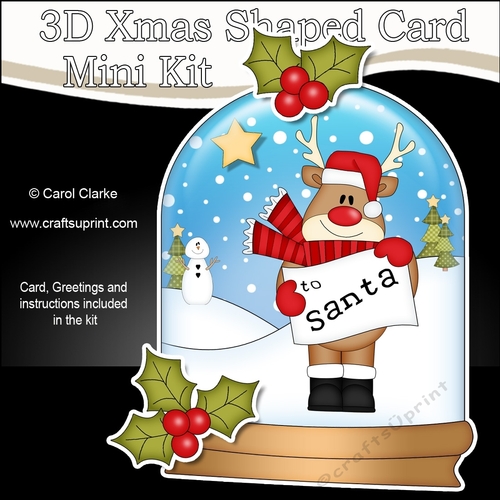 3D Shaped Christmas Snow Globe Card Kit - Rudolph has a Letter for Santa