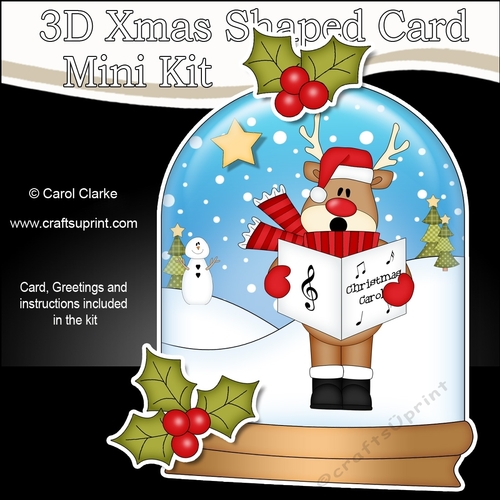3D Shaped Christmas Snow Globe Card Kit - Rudolph is Carol Singing