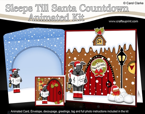 3D Animated Sleeps Till Santa Christmas Gingerbread House Countdown Card Kit - Scottie Dog is Carol Singing
