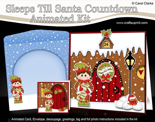 3D Animated Sleeps Till Santa Christmas Gingerbread House Countdown Card Kit - Cute Elf has a Letter for Santa