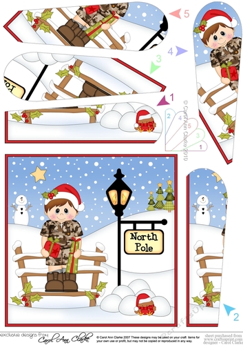 Army Boy is at the North Pole Christmas Fan Pyramage Topper