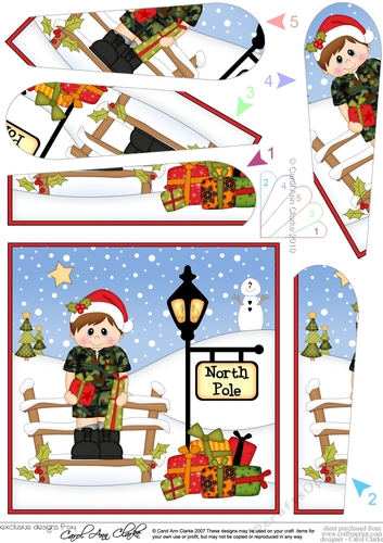 Army Boy is at the North Pole Christmas Fan Pyramage Topper