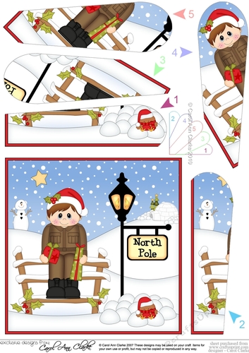 Army Boy is at the North Pole Christmas Fan Pyramage Topper