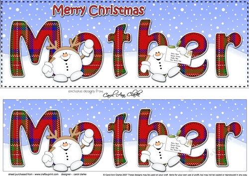 Large DL Merry Christmas MOTHER 3D decoupage with Snowball Sam