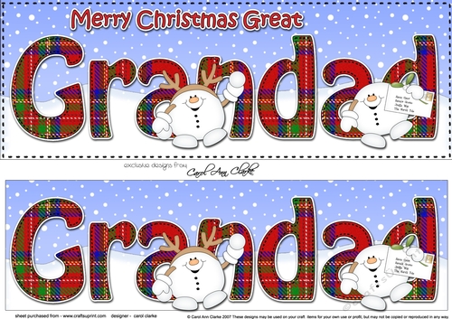 Large DL Merry Christmas GREAT GRANDAD 3D decoupage with Snowball Sam