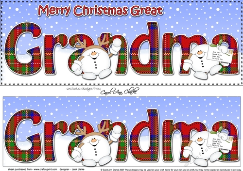 Large DL Merry Christmas GREAT GRANDMA 3D decoupage with Snowball Sam