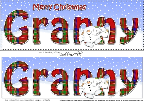 Large DL Merry Christmas GRANNY 3D decoupage with Snowball Sam