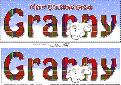 Large DL Merry Christmas GREAT GRANNY 3D decoupage with Snowball Sam
