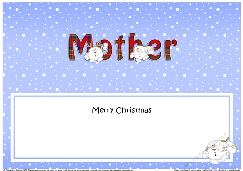 Large DL Merry Christmas MOTHER insert with Snowball Sam