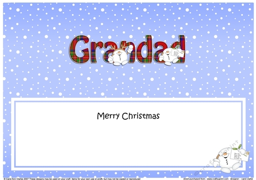 Large DL Merry Christmas GRANDAD insert with Snowball Sam