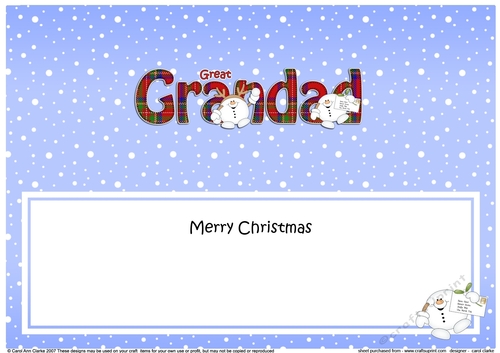 Large DL Merry Christmas GREAT GRANDAD insert with Snowball Sam