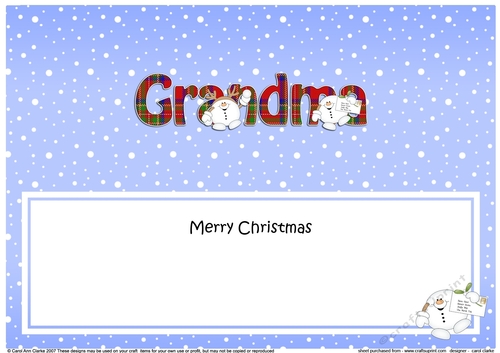 Large DL Merry Christmas GRANDMA insert with Snowball Sam