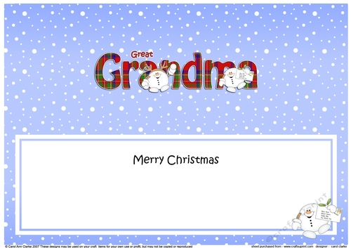 Large DL Merry Christmas GREAT GRANDMA insert with Snowball Sam